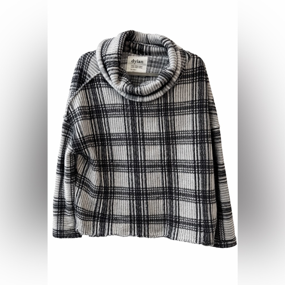 Dylan Los Angeles Plaid Cowl Neck Sweater Oversized Medium Lightweight Pullover